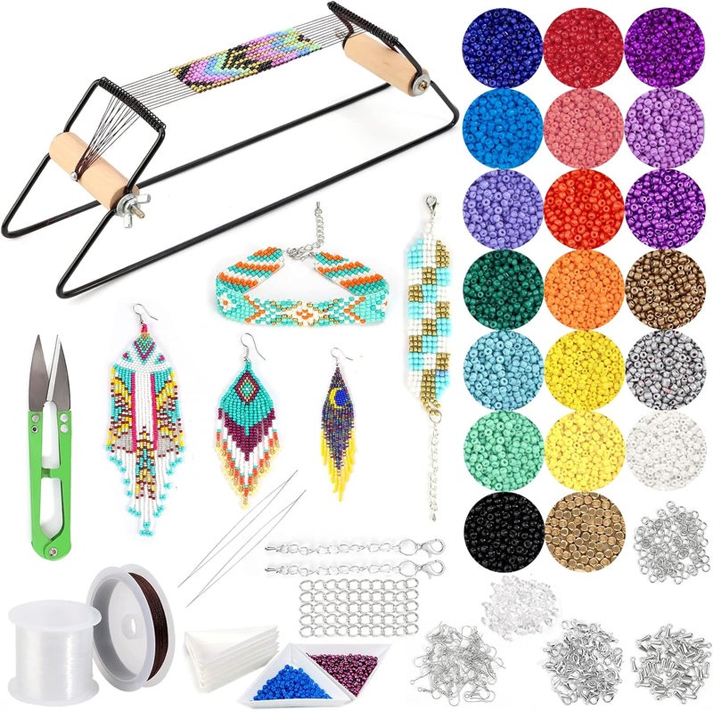 PP OPOUNT Bead Loom Kit, Beading Supplies with 9700 PCS Seed Beads, Tray, Scissors Making Accessories, Beading Loom Kits for Adults Jewelry Making Bracelets Belts - Image 1